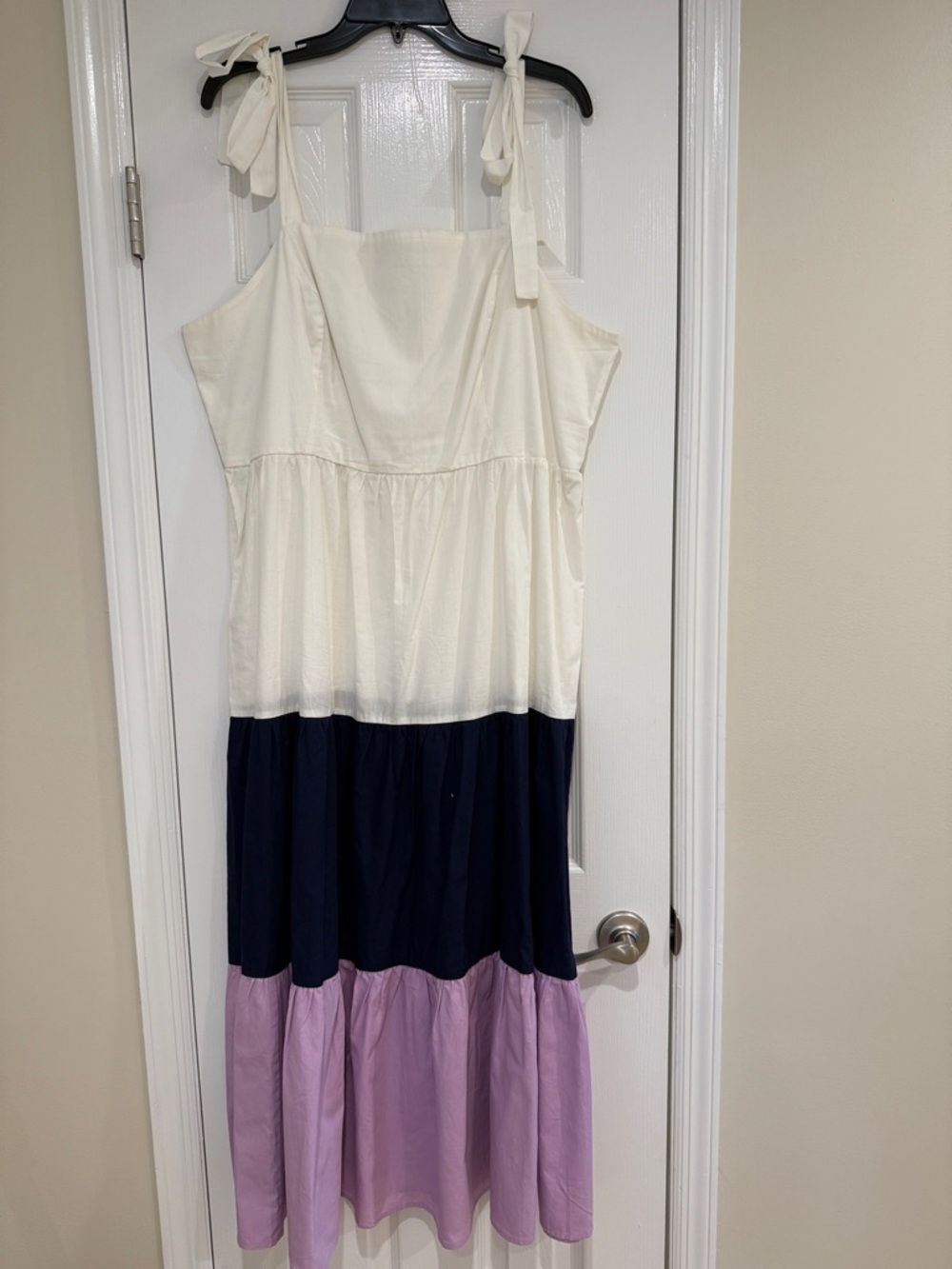 Girls' Tiered Tie-Shoulder Dress in Cream, Navy & Lilac